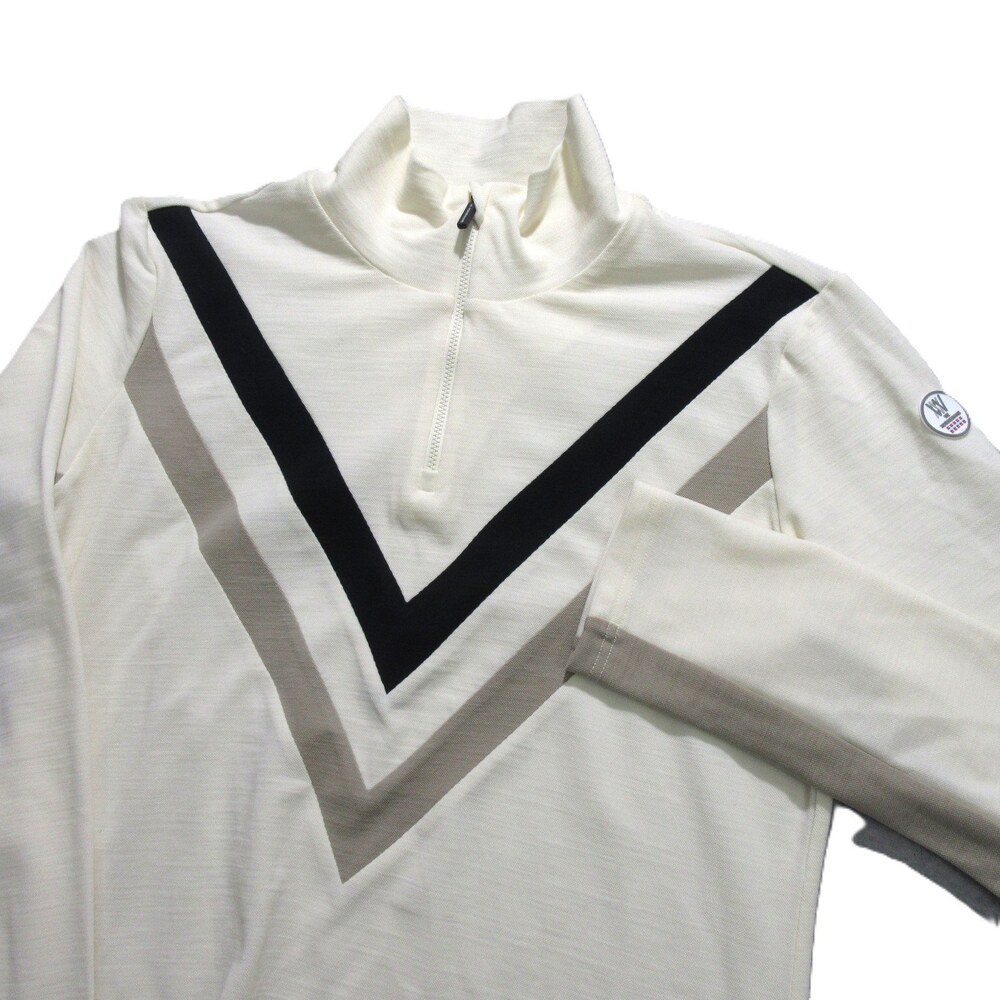 We Norwegians Womens Sweater XL Voss Chevron Zip Neck Ivory Geometric Stretch